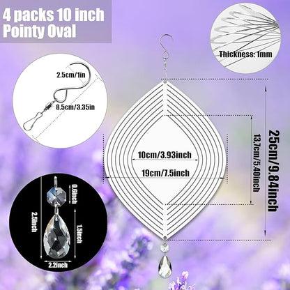 4Pack 10inch Sublimation Wind Spinner Blanks 3D Aluminum Metal Wind Sculpture Kinetic Spinners for Yard and Garden Indoor Art Ornaments Hanging Decoration (Pointy Oval)