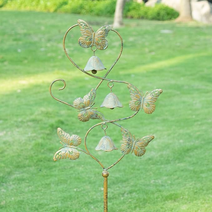 Butterflies Garden Stakes with Bells - Decorative Outdoor Yard Art, Decorative Garden Stakes for Outside Garden, Patio, Flower Bed, Pathway.