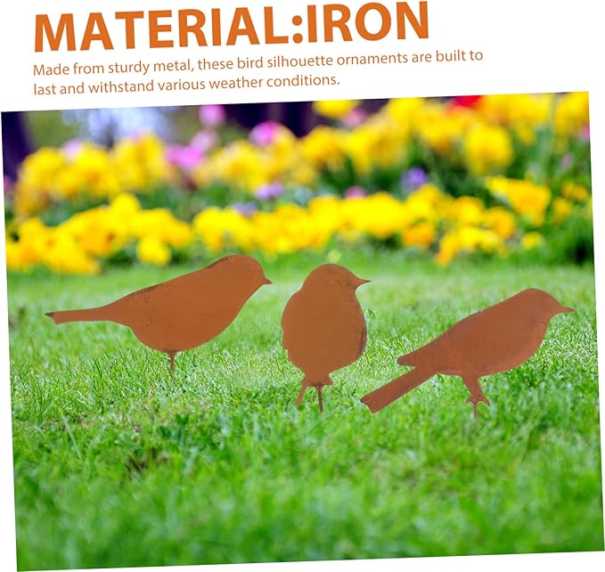 Kisangel 4pcs Rustic Metal Bird Figurines Decorative Garden Ornaments for Outdoor Patio and Sturdy for Flower Bed and Fence Decor