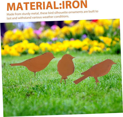Kisangel 4pcs Rustic Metal Bird Figurines Decorative Garden Ornaments for Outdoor Patio and Sturdy for Flower Bed and Fence Decor