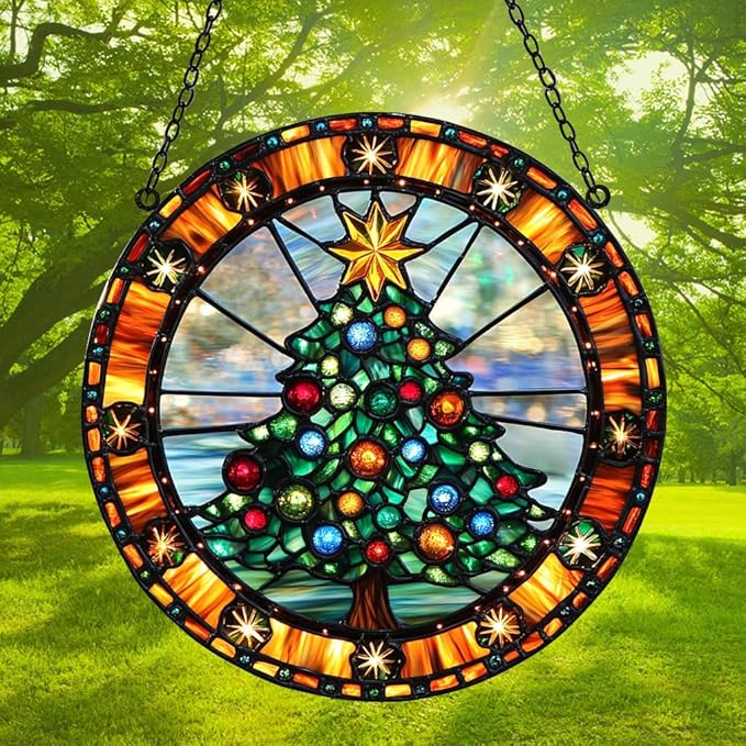 Family Reunion Acrylic Suncatcher Stained Glass Effect Window Car Hanging Christmas Ornament Indoor Outdoor Decor Garden Sun Catcher Panel for Christmas Lover for Women Mom Grandma