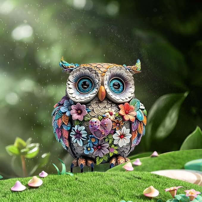 Garden Stake Decor, Acrylic 2D Flat Cute Animal Statue, Fairy Sculptures Ornament Indoor Outdoor Yard Lawn Pot Plant Decorative Accessories (Bohemian owl)