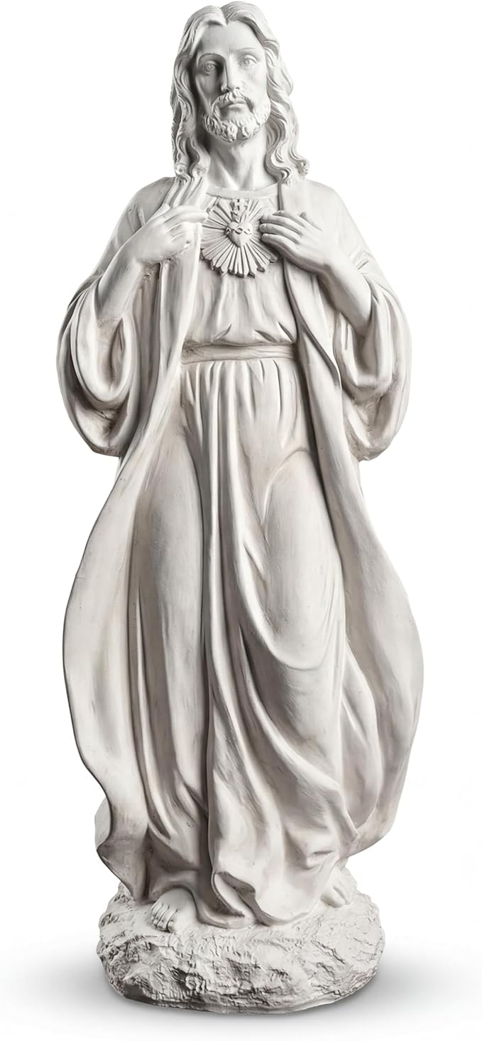 Sacred Heart of Jesus Statue 24.4'' H Large Jesus Statue Catholic Statues for Outdoor Garden Yard Lawn Patio, Resin Sculpture Outdoor/Indoor Religious Gift, Gray