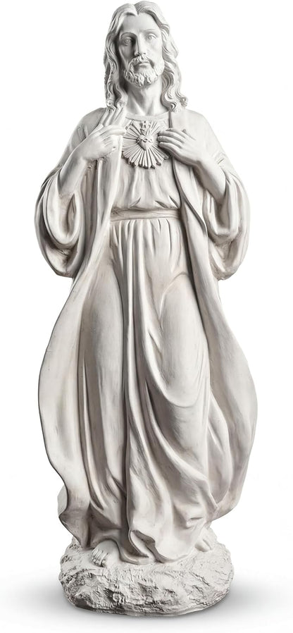 Sacred Heart of Jesus Statue 24.4'' H Large Jesus Statue Catholic Statues for Outdoor Garden Yard Lawn Patio, Resin Sculpture Outdoor/Indoor Religious Gift, Gray