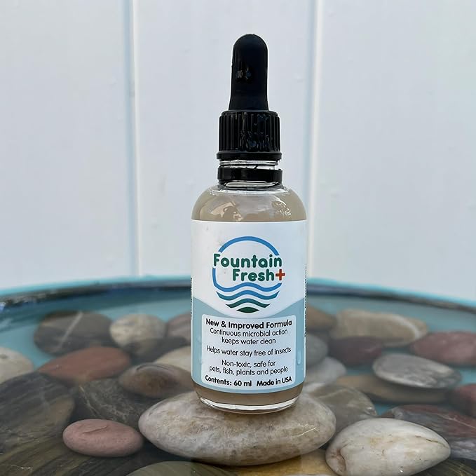 Smart Solar Fountain Fresh+ Water Clarifier for Fountains and Birdbaths, Non-Toxic Water Treatment for Birdbaths and Fountains, Stains, and Sludge, 60 ml.