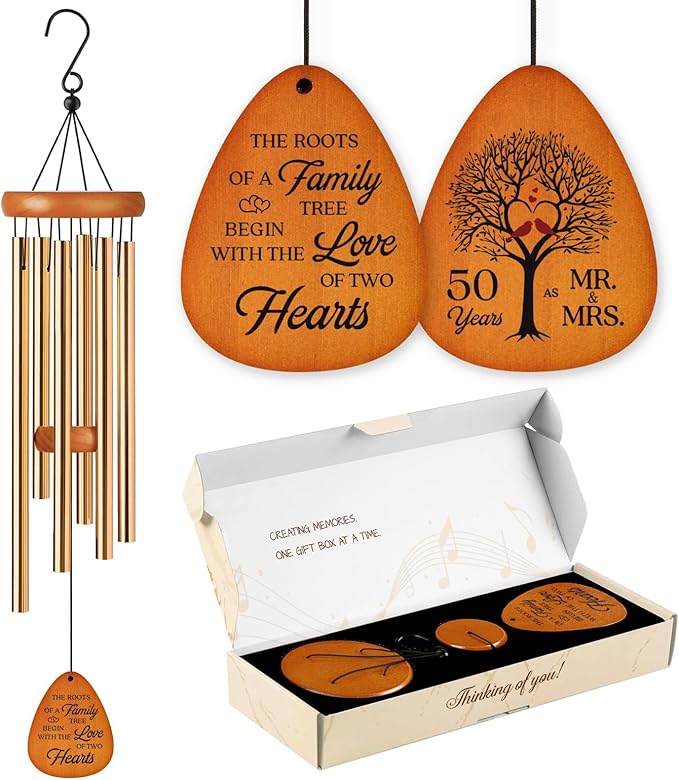 Leebbsin 50th Wedding Anniversary Wind Chime, Happy 50th Anniversary Romantic Gifts for Couple, Parents, Wife, Husband, Friends, Golden Anniversarys Keepsake Gifts Ideas