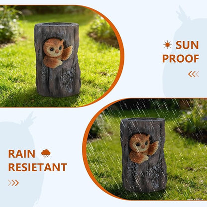 Landoraloria Solar Powered Tree Stump Owl Garden Statue with Light, Brown Resin, Waterproof Outdoor Decorative Lamp (Owl)