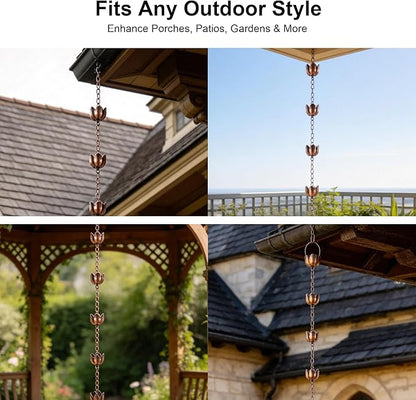 Rain Chain Decoration 6 Ft., Rain Catcher Chain Gutter Metal Downspout 70'' for House Eaves, Garden & Home, Flower Shape Rain Chains