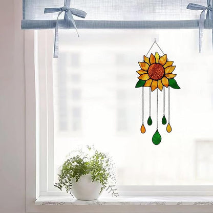 Sunflower Stained Glass Window Hanging,Sunflowers Birthday Party Decorations,Outdoor Suncatcher for Patio,Kitchen and Garden Decor,Sunflower Gift for Mom,Women and Grandma