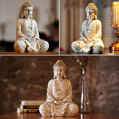 Goodeco 11.4 Meditating Zen Buddha Statue Figurine Sculpture - Indoor/Outdoor Decor for Home,Garden,Polyresin (White)
