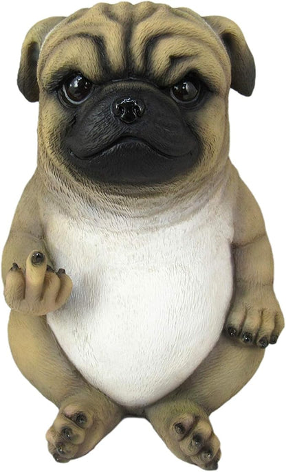 Pug Life Cheeky Middle Finger-Flipping Pug Dog Hand Painted Resin Statue - Adorable 6.75-Inch Decorative Figurine for Your Home, Office, and Garden Display