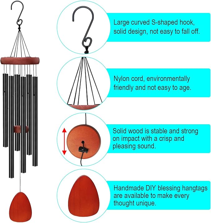 SZMDXL 36" Memorial Wind Chimes for Outdoor Decor,Aluminum & Wooden Large Windchimes with Soothing Relaxing Sounds Deep Melodic Tones Sympathy for Friends Family Neighbors Garden Patio Home Decor Gift