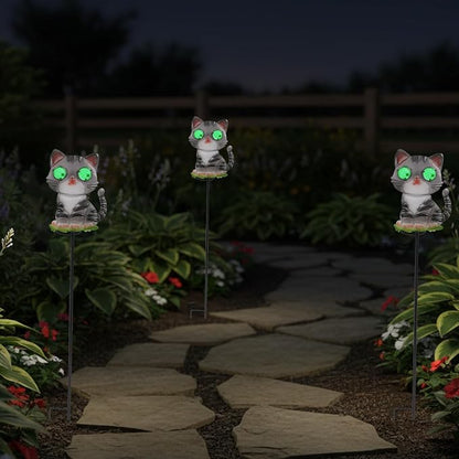Cat Solar Garden Stakes 39.3inch with Decorative Green Moving LED Eyes, Cat Solar Lights Outdoor Garden Metal Yard Art for Outdoor Decor Lawn Ornament
