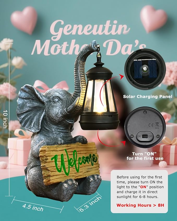 KVR Solar Elephant Garden Lights, Outdoor Welcome Statue Decor for Patio Yard, Birthday Gift for Women Mom Grandma (2026 New Gift Ready) (Green)