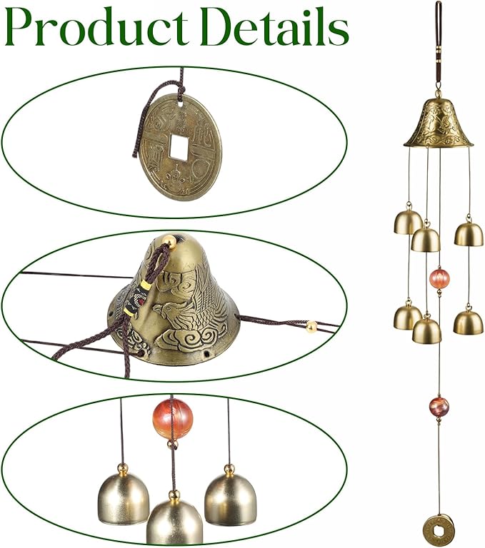 Lucky Wind Chimes Fengshui Bell Copper Wind Chimes for Outside Clearance 6 Bells Chinese Hanging Feng Shui Decor Home Garden Hanging Decoration Good Luck Blessing