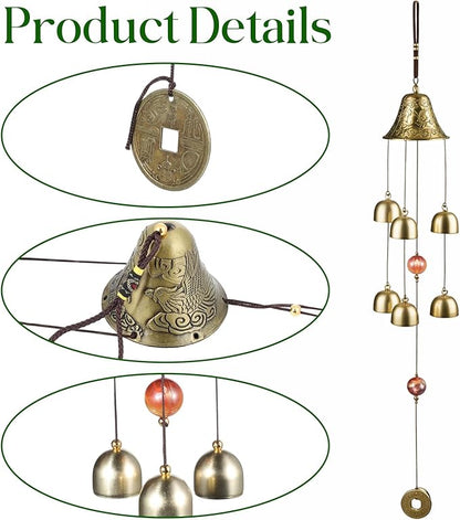 Lucky Wind Chimes Fengshui Bell Copper Wind Chimes for Outside Clearance 6 Bells Chinese Hanging Feng Shui Decor Home Garden Hanging Decoration Good Luck Blessing