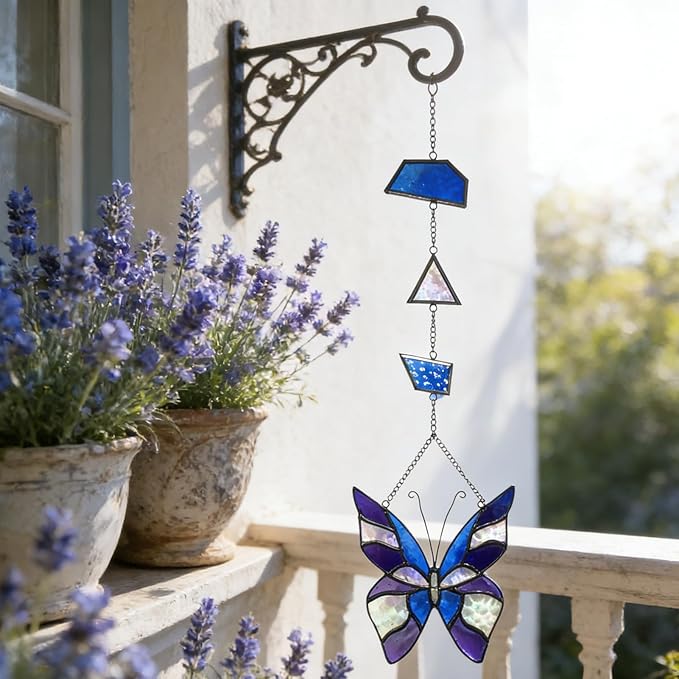 Stained Glass Window Hanging Suncatcher, Butterfly Gifts for Mom/Teacher/Women Anniversary, Birthday, Housewarming