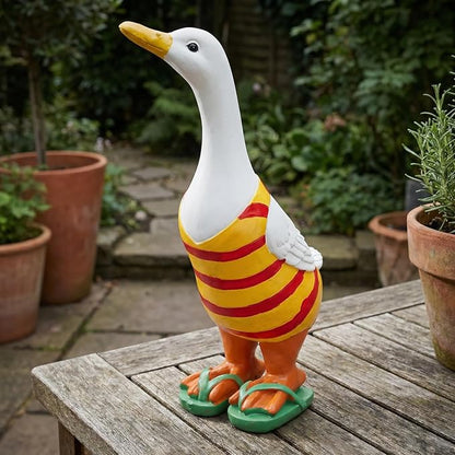 Duck Outdoor Statues,Figurine Sculptures for Porch Garden Yard Patio Flower Bed Home Bookshelf Decor, 9.8" H × 6.3" L × 3.7" W (Orange)