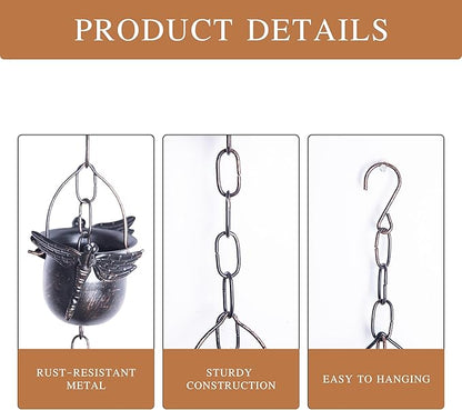 TZSSP Rain Chain, Iron Rain Chains-12 Cups,8FT Gutter Rain Chain,Adjustable Rain Catcher Chain for Outdoor Garden Decor,Replacement Downspout for Gutters,Dragonfly