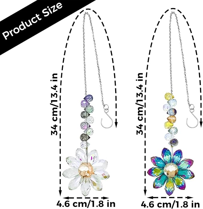 2PCS Crystal Sunflower Suncatchers for Windows Hanging, Sun Catcher Colorful Flower Prisms Rainbow Maker Pendants Hanging Ornaments for Indoor Outdoor Home Patio Garden Decor