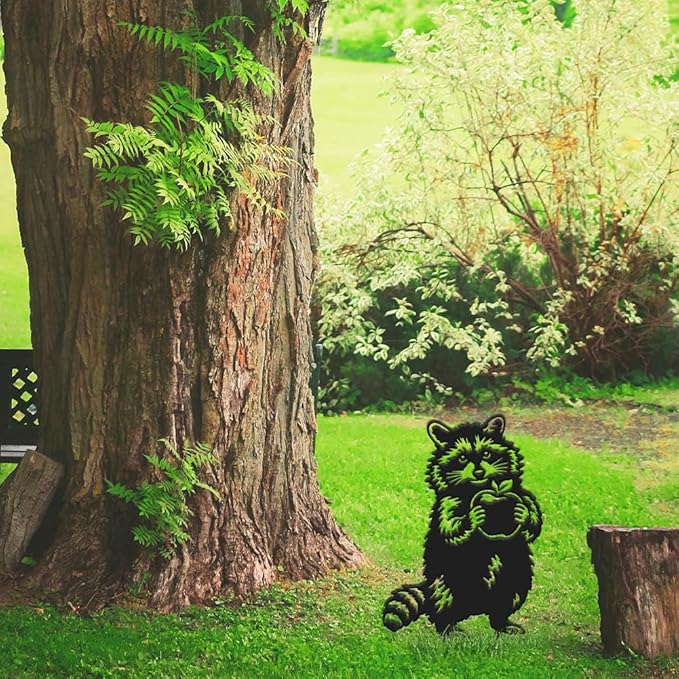 SUPERDANT 2 Pcs Metal Raccoon Garden Decor for Outside Animals Yard Stakes for Decorations Outdoor Statues Iron Art Stake Decorative Silhouette Lawn Ornament Patio Porch Farmhouse Decoration Gifts