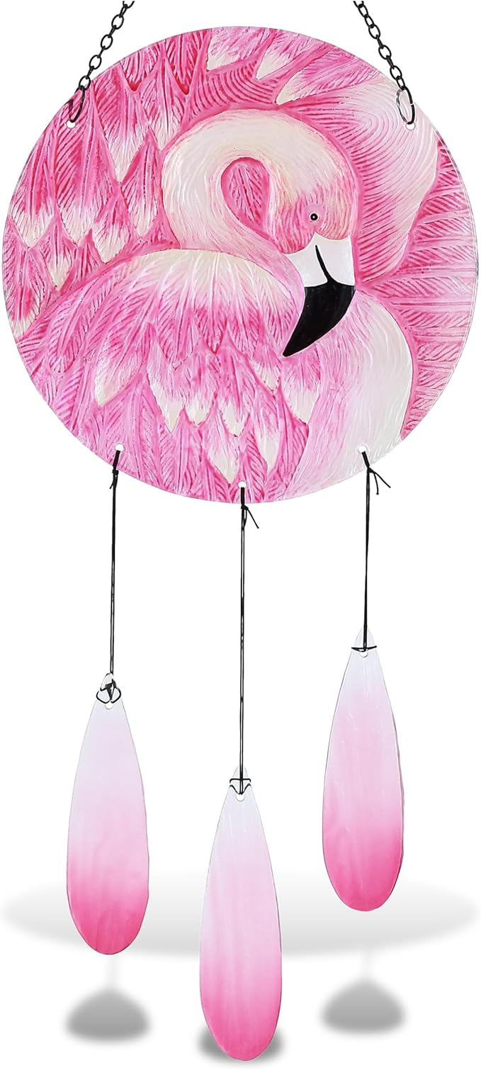 CoTa Global Tropical Flamingo Wind Chime - Handmade Glass Chime – Tropical Hanging Decor - Colorful Home Decor Gift, Indoor and Outdoor Hanging Decoration for Porch, Patio, Garden – 28.5 Inches