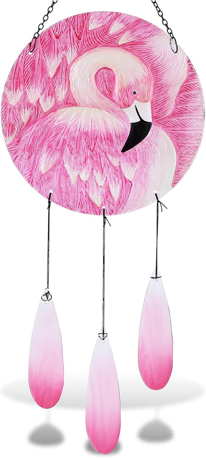 CoTa Global Tropical Flamingo Wind Chime - Handmade Glass Chime – Tropical Hanging Decor - Colorful Home Decor Gift, Indoor and Outdoor Hanging Decoration for Porch, Patio, Garden – 28.5 Inches