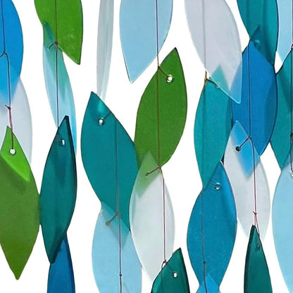 Blue Handworks Ocean Waterfall Glass and Driftwood Chime, Sandblasted Glass and Found Wood Handcrafted Wind Chime