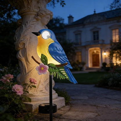 Rngmsi Garden Solar Lights Dynamic Eyes, Bird Solar Garden Lights Stake Outdoor Decorations, LED Lighting Blue Bird Decor Gifts for Patio Yard Pathway Lawn