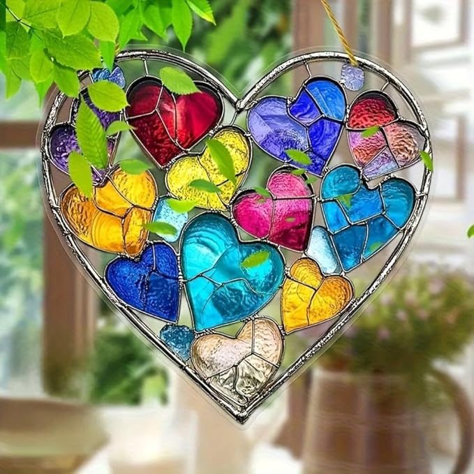 Rainbow Heart Acrylic Sun Catcher Colorful Window Hanging Decoration Gift for Valentine Spring Garden