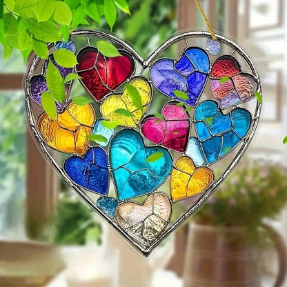 Rainbow Heart Acrylic Sun Catcher Colorful Window Hanging Decoration Gift for Valentine Spring Garden