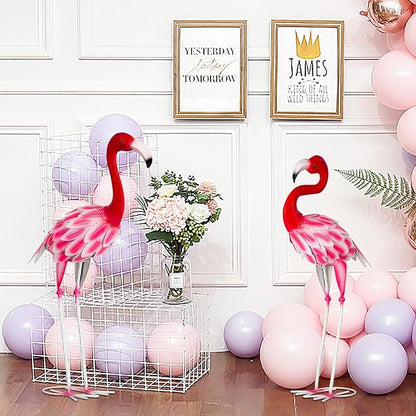 Set of 2 Metal Flamingo Garden Statues, Yard Flamingo Outdoor Decor for Lawn Patio Garden Backyard Display (Pink)