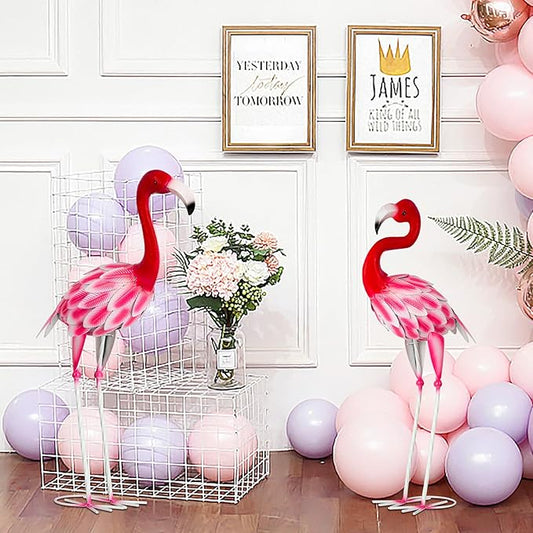 Set of 2 Metal Flamingo Garden Statues, Yard Flamingo Outdoor Decor for Lawn Patio Garden Backyard Display (Pink)