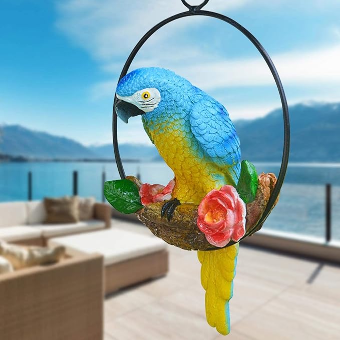 Parrot Decoration | Garden Sculpture Wall Decorations | Innovative Iron Ring Hanging Bird Statue-C