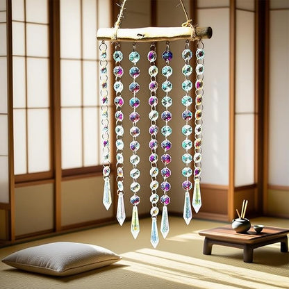 Crystal Window Suncatchers, Hanging Prism Sun Catcher Ornament Garden Rainbow Maker Wind Chime Crystal Prisms Ornament for Wedding, Party, Bedroom Decor