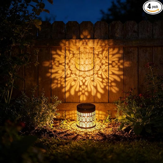 Decorative Solar Mandala Lights, Solar Mandala Lights Outdoor, Solar Powered Outdoor Wall Deck Step Lights, Mandalas Theme Waterproof Fence Light for Garden Patio Backyard Decor (4Pcs Peony)