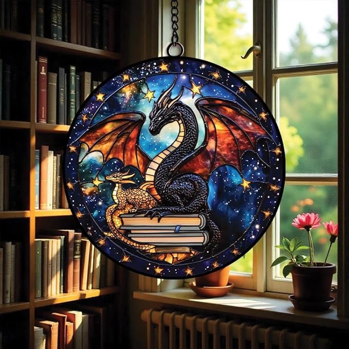 Mythical Dragon Acrylic Suncatcher - Faux Stained Glass Indoor Window Hanging Ornament, Outdoor Sun Catcher Panel, Home Decor Gift for Dragon Fans