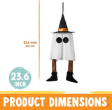 JOYIN 23.6'' 3PCS Halloween Hanging Ghosts Decorations Outdoor, Warm Light Up Ghosts Tree Decor with Witch Hat & Timer, Glowing Halloween Decorations for Yard Patio Garden Outside Haunted House Party