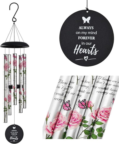 Memorial Wind Chimes for Loss of Loved One - Pink Rose Wind Chimes for Outside, Sympathy Gifts for Remembrance of Mother and Father,Windchimes in Memory of Loved One
