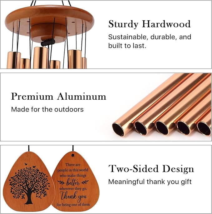 Thank You Gifts for Women Men, Appreciation Gifts for Coworkers Employees Teachers Nurses, 32" Wind Chime Gift with Gift Box & Card for Retirement Farewell Work Anniversary Thanksgiving