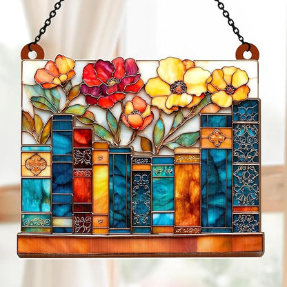Jesuspirit - Window Hanging Suncatcher – Crystal Clear Acrylic & Wood Sun Catcher for Home Decor, for Women (The Floral Library, 6 Inches)