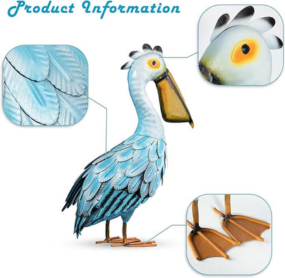 Metal Pelican Garden Statues, Light Blue Pelican Coastal Decor for Outdoor Yard Beach Lawn Patio Pool Display (Color-1)