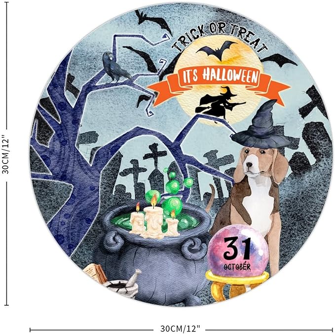 Retro Metal Sign 12"x12",Happy Halloween Scary Night Grave Witch Bats Trick Or Treat Dog Aluminum Tin Metal Sign for Home Living Room Bedroom Garden Farm Patio Decor Wall Art Poster