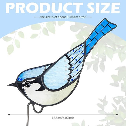 Geelin 1 Pc Stained Glass Blue Bird Suncatcher Flower Pot Decoration Metal Plant Pot Hangers Colorful Garden Yard Suncatcher Decor for Spring Home Indoor Outdoor Decor(Blue)