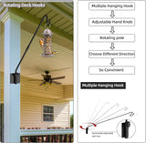 Deck Hook Wall Mounted - Heavy Duty Metal Shepherds Hook Bracket for Outdoor Plant Hanger, Bird Feeder Hanger, Plant Hooks, Flower Baskets, Lanterns - 360° Rotating Pole, Extended Arm