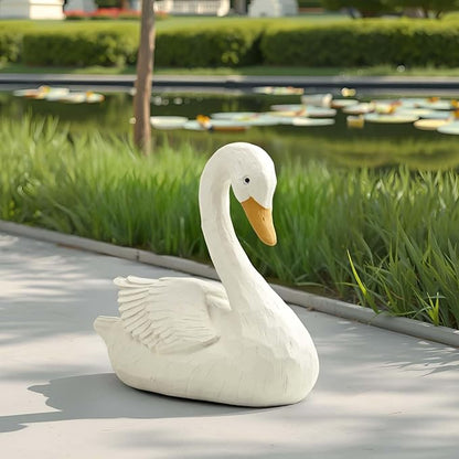 Swan Statue for Garden Decor – 7.5" Resin Figurine in Grey-White Finish, Elegant Bird Sculpture for Indoor Outdoor Display, Home, Patio, or Yard Ornament