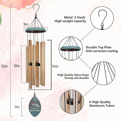 Personalized 20th Anniversary Wind Chimes, Custom for Wife Husband, Deep Tone Wind Chimes Happy Wedding Memory Day, 20th 50th Memory Day Gifts(Produced in USA)