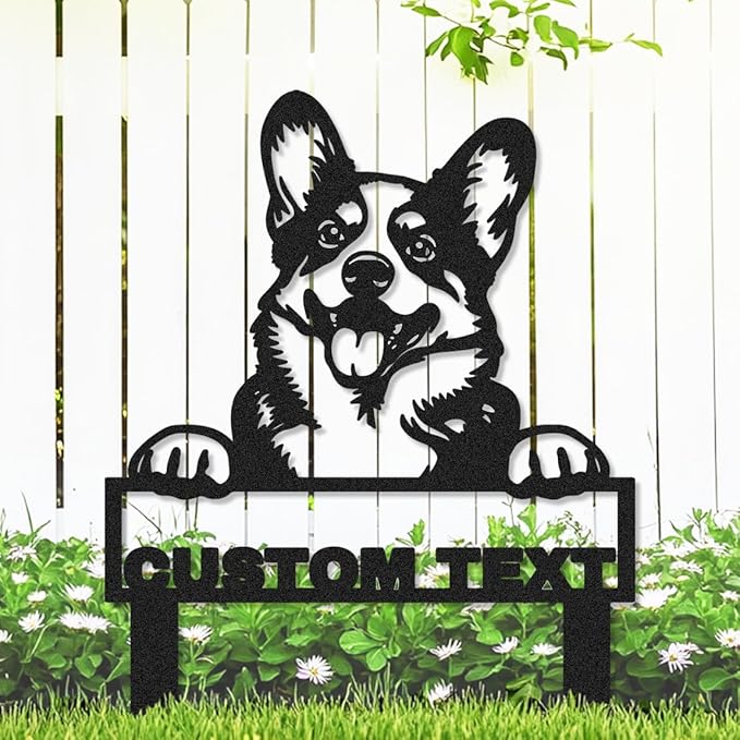 Custom Funny Corgi Garden Sign Yard Stakes, Personalized Metal Dog Garden Decor Name Signs for Outside, Customized Lawn Patio Dog House Decorative Signs Plaque Pet Gardening Decor Gifts