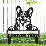 Custom Funny Corgi Garden Sign Yard Stakes, Personalized Metal Dog Garden Decor Name Signs for Outside, Customized Lawn Patio Dog House Decorative Signs Plaque Pet Gardening Decor Gifts