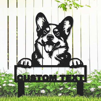 Custom Funny Corgi Garden Sign Yard Stakes, Personalized Metal Dog Garden Decor Name Signs for Outside, Customized Lawn Patio Dog House Decorative Signs Plaque Pet Gardening Decor Gifts